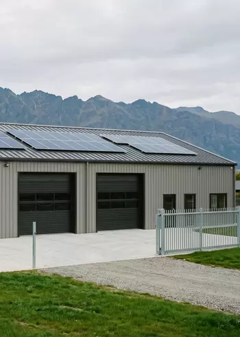 Bâtiment équipé de panneaux solaires et d'un portail sécurisé, gestion à distance MGP Matic