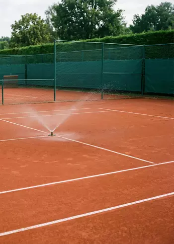 Arrosage automatique d'un court de tennis en terre battue piloté par MGP Matic