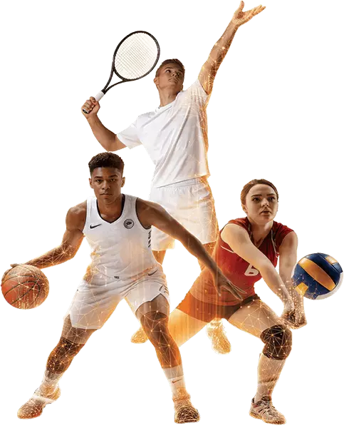 Illustration MGP Matic représentant les sports concernés : tennis, basketball et volleyball